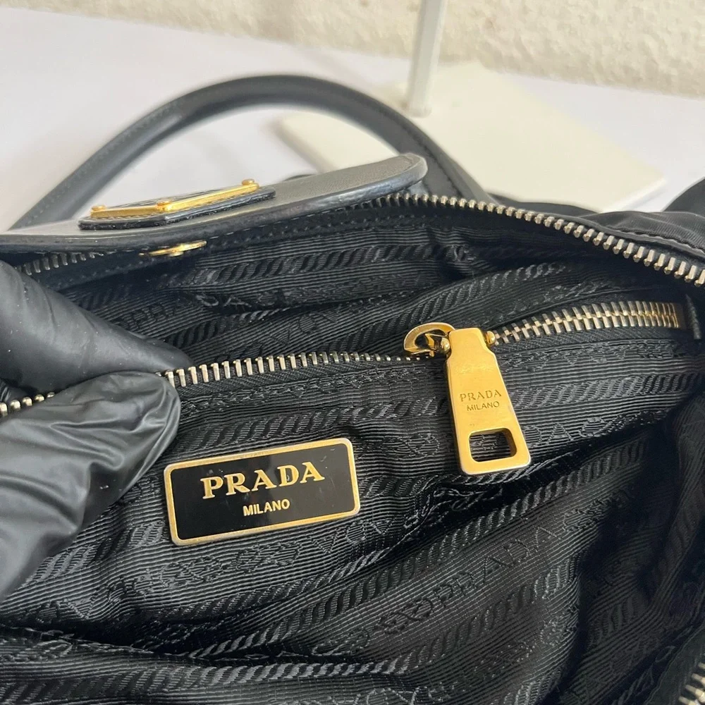 Prada Black Nylon Tote with Gold Hardware - Picture 3 of 16